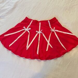 Dolls Kill Red Skater Skirt with White Ribbon Bows